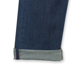 jean ultimate gk undercover, ourlet retourné selvedge, finition denim bleu