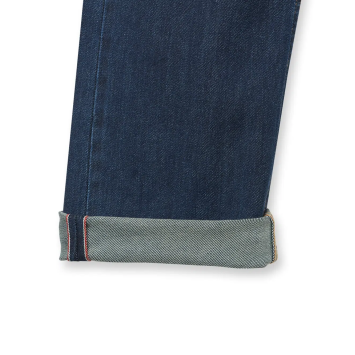 jean ultimate gk undercover, ourlet retourné selvedge, finition denim bleu