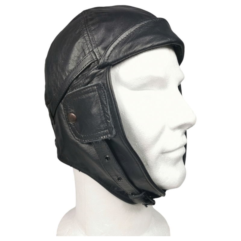 casque cuir aviateur noir
