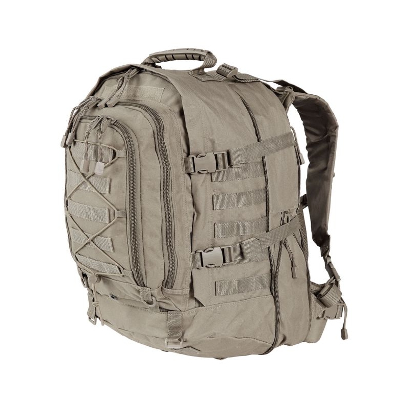 sac modulable ares 45 60l coyote, vue biais, zip d’extension et sangles de compression
