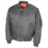 bombers US MA1 gris, vue de face, zip métallique et poche manche gauche