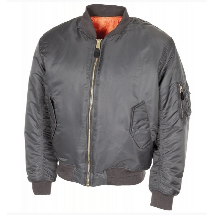 bombers US MA1 vert, vue de face, zip métallique et poche manche gauche