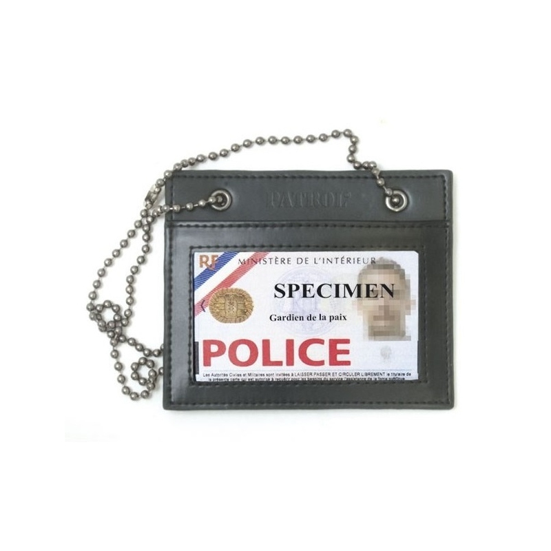 Porte-carte en cuir avec chaîne Forces de l'ordre