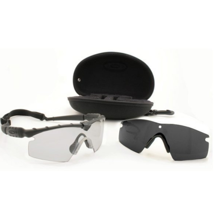 oakley si ballistic m frame 2.0 strike array, monture noire avec écran clair, écran fumé séparé et étui rigide ouvert