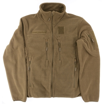 blouson polaire militaire coyote OPEX FITTE, vue à plat, poches zippées avant