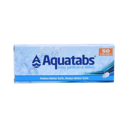 aquatabs 50 comprimés 8,5 mg, pastilles de purification d’eau potable, boîte vue de face