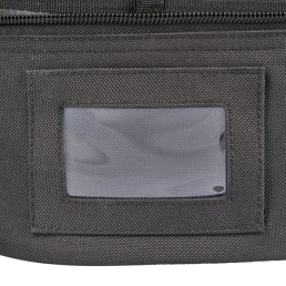 porte képi luxe noir ares, porte-nom transparent, gros plan