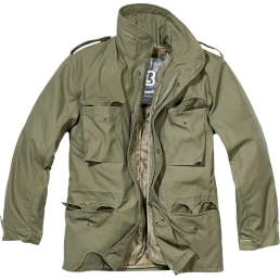 veste m65 classic brandit verte, vue de face ouverte, doublure amovible, poches cargo, cordons de serrage