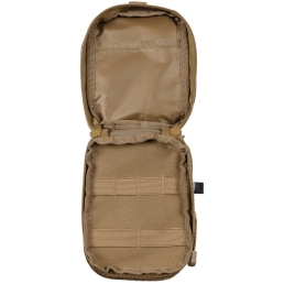 Pochette EDC MOLLE MFH — vue intérieure, poche zippée et compartiment coyote