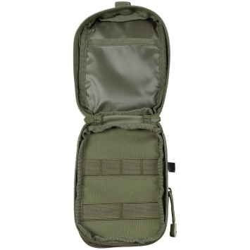 Pochette EDC MOLLE MFH verte — vue intérieure, poche zippée et compartiment