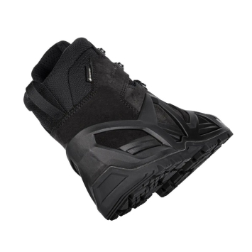 lowa zephyr mk2 gtx mid noire, vue talon, renfort arrière et monowrap, départ semelle cramponnée