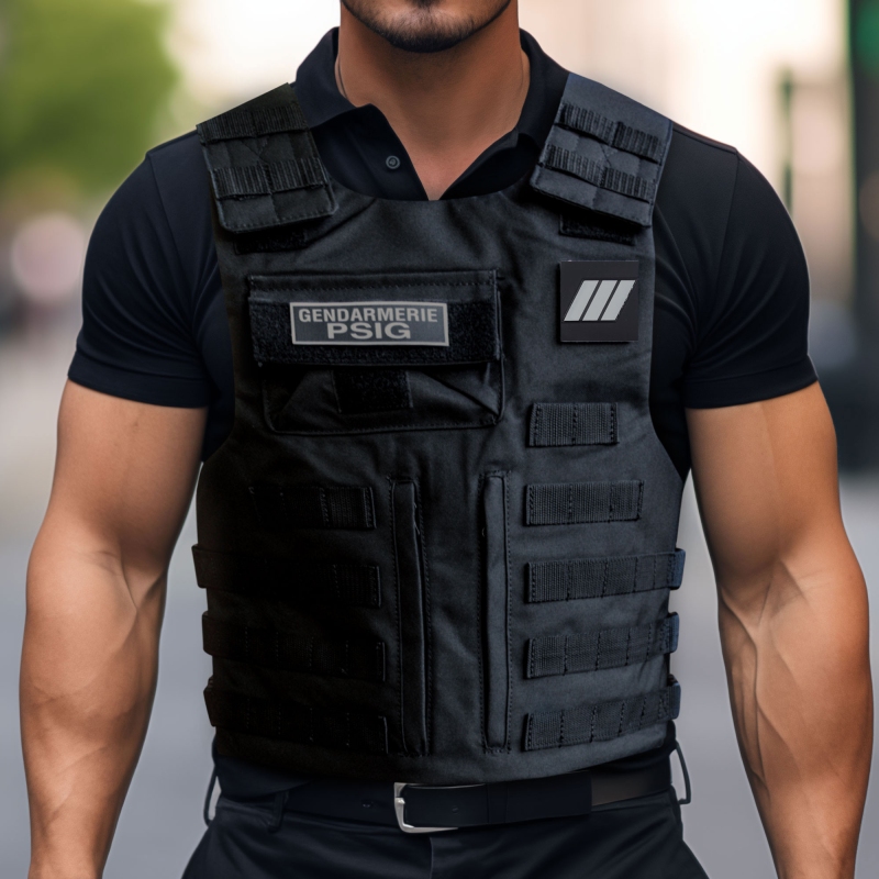 Housse gilet pare-balles MOLLE pour plaques balistiques sur gendarme PSIG vue de face