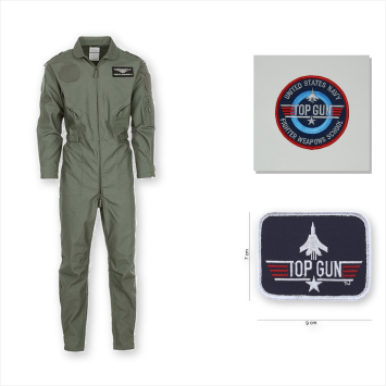 Pack combinaison pilote enfant Fostex + 2 patchs TOP GUN thermocollants