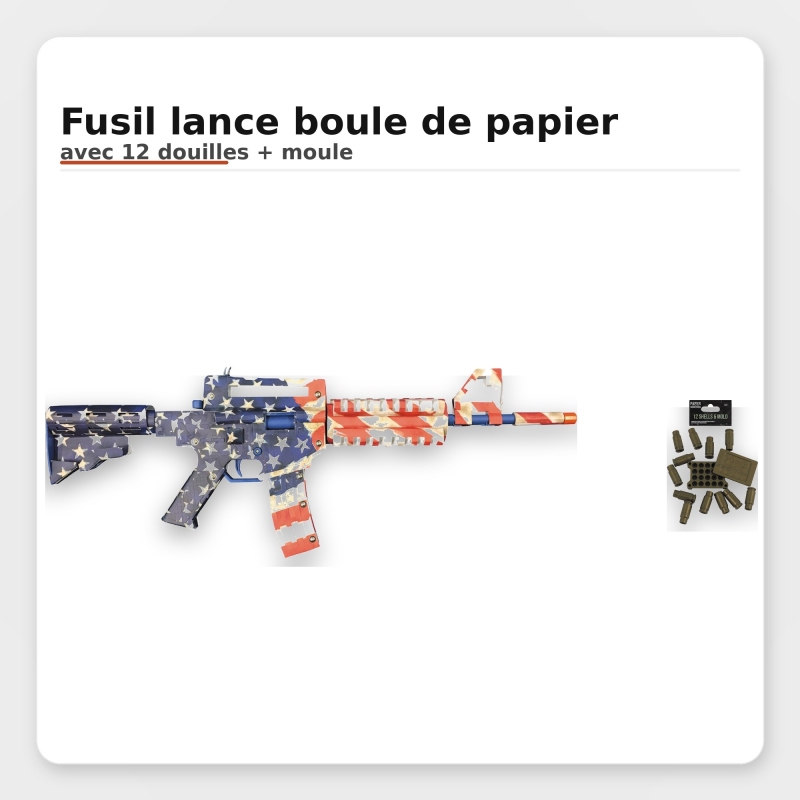Pack Paper Shooters Patriot : fusil à boules de papier à monter + 12 douilles (+ moule)