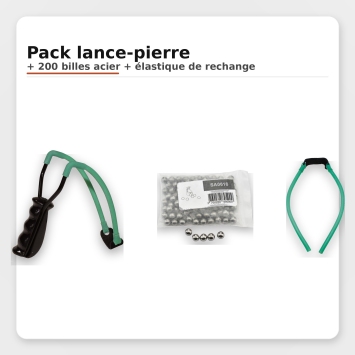 Kit lance-pierre MFH + 200 billes acier Ø 4,36 mm + élastique de rechange
