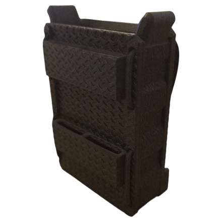 porte-chargeur FLEX-RS multi-calibre noir, vue 3/4, texture chevron, conception monobloc.