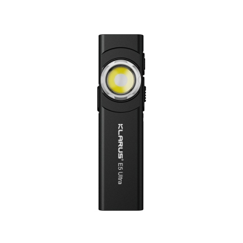 lampe klarus e5 ultra 800 lumens, vue de face, projecteur principal
