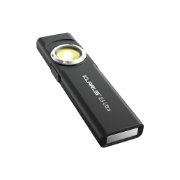 lampe klarus e5 ultra double source, vue en perspective, module latéral visible