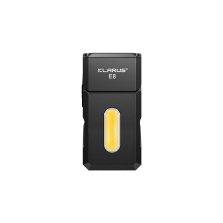 klarus e8 lampe rechargeable 1000 lumens, vue de face, panneau cob blanc auxiliaire