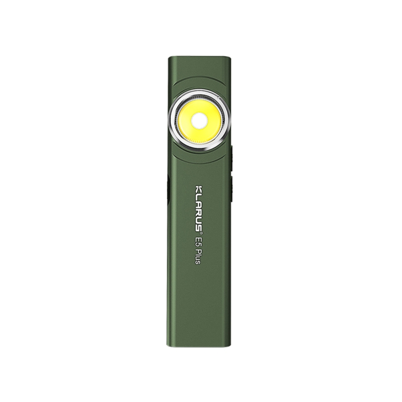 klarus e5 plus lampe rechargeable 650 lumens, vue de face, led principale ronde, vert