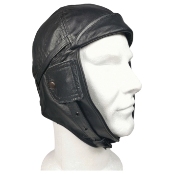 casque cuir aviateur noir