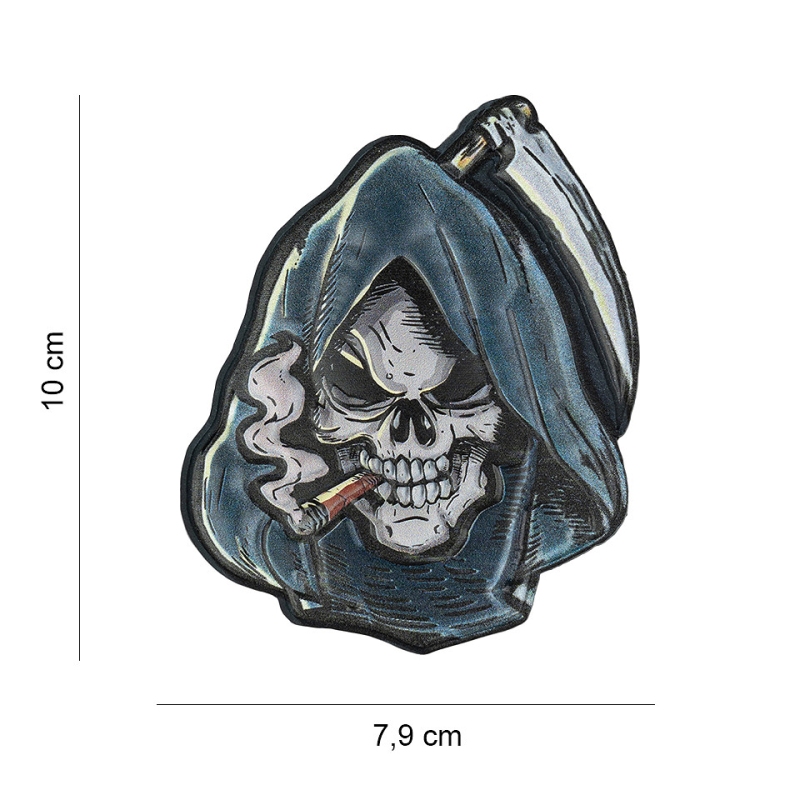 Patch Crâne Faucheur écusson 3D PVC UV Velcro 7,9 × 10 cm