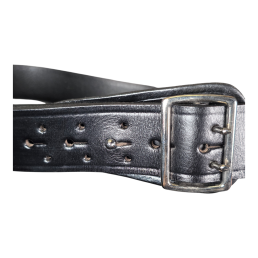 Ceinturon cuir noir double ardillon pour police gendarmerie, boucle argent, vue ardillon