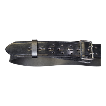 Ceinturon cuir noir double ardillon pour police gendarmerie, boucle argent, robuste