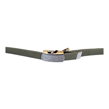 Ceinture US toile coton Boucle argentée vert fermée de profil