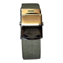 Ceinture US toile coton Boucle argentée vert fermée de face