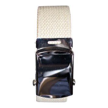 Ceinture US toile coton Boucle argentée sable fermée de face