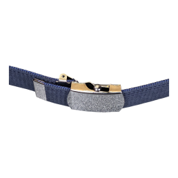 Ceinture US toile coton Boucle argentée bleu fermée de profil