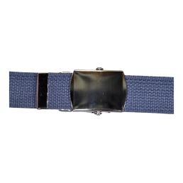 Ceinture US toile coton Boucle argentée bleu boucle de face fermée