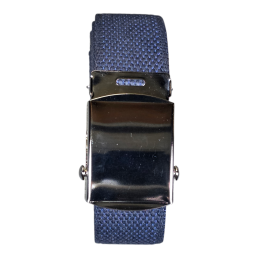 Ceinture US toile coton Boucle argentée bleu fermée de face