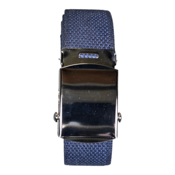 Ceinture US toile coton Boucle argentée bleu fermée de face