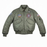 blouson aviateur enfant bombers cwu vert, vue de face, zip frontal, poches latérales, bord-côtes