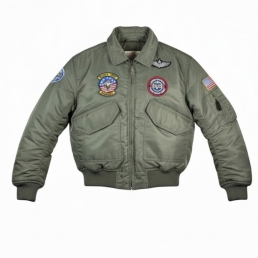 blouson aviateur enfant bombers cwu vert, vue de face, zip frontal, poches latérales, bord-côtes