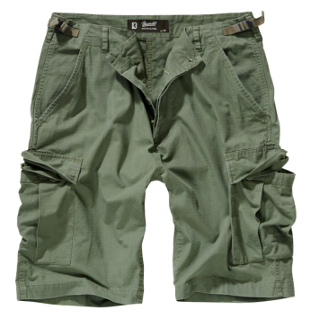 short cargo BDU Brandit ripstop vert olive, vue de face, braguette à boutons et pattes de réglage taille