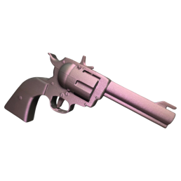 Pistolet lance élastiques revolver Rubber Peacemaker Violet profil droit vers le bas