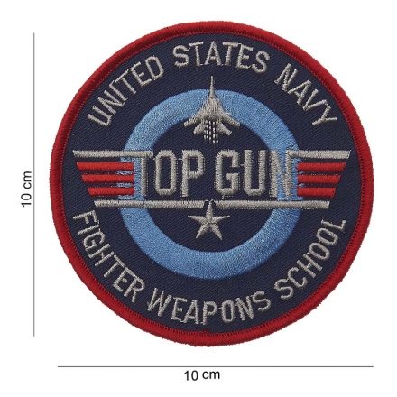 Écusson rond brodé TOP GUN Thermocollant de face avec dimensions