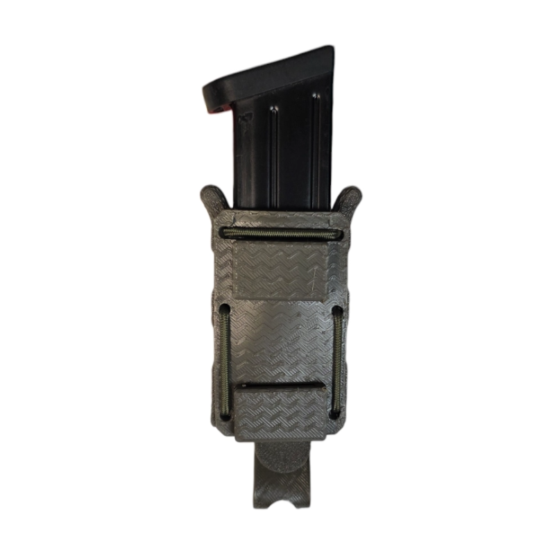 porte-chargeur pistolet 9mm molle vert, vue de profil, maintien du chargeur