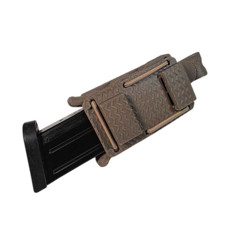 porte-chargeur 9mm molle flex ps coyote marron, vue de face, pochette simple porte chargeur pistolet