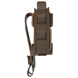 détail maintien du chargeur 9mm sur porte-chargeur molle flex ps coyote marron, rétention par élastique