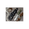Couteau Cudeman Bushcrafter 206-GV Manche G10 vert avec entretoise noire et trou pour dragonne, étui cuir