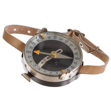 Boussole de poignet militaire tchécoslovaque originale en métal, plastique et cuir, graduation en degrés et Aiguille blocable