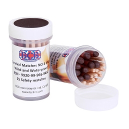Allumettes Tempête de survie x25 approuvées OTAN  BCB en boîtier compact
résistent au vent, à la pluie et à l’humidité