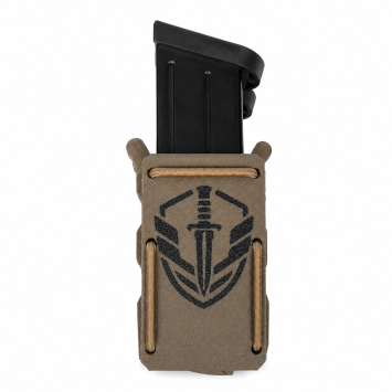 porte-chargeur 9mm molle flex-ps monobloc, noir vue face, port ouvert avec rétention réglable