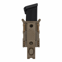 détail fixation molle pals du porte-chargeur 9mm coyote marron, passants et coutures renforcées