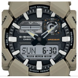 Montre G-SHOCK GA-010 Affichage analogique-numérique : aiguilles + écran digital.