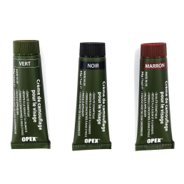 Crème camouflage visage OPEX – 3 tubes vert, marron et noir format compact